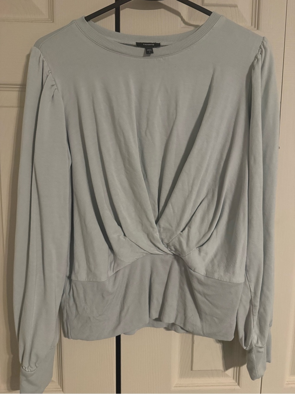 Express Twist-Front Long Sleeve Top - Light Blue, never worn